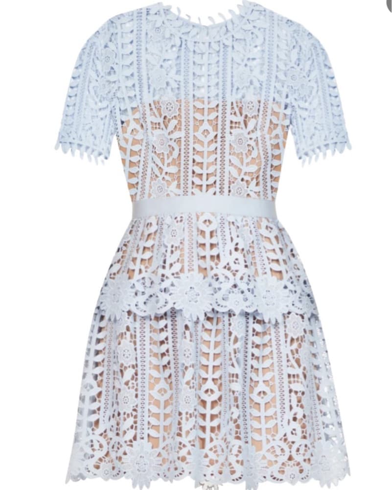 Peplum Waist Mini Dress in Guipure Lace - Image 1