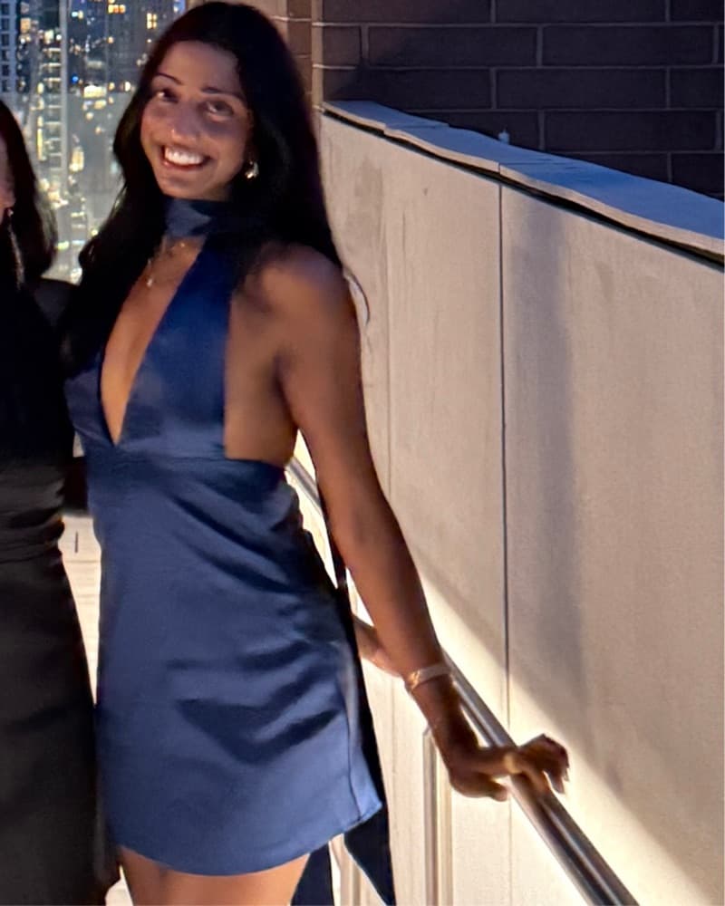 Navy Scarf Plunge Dress - Image 1