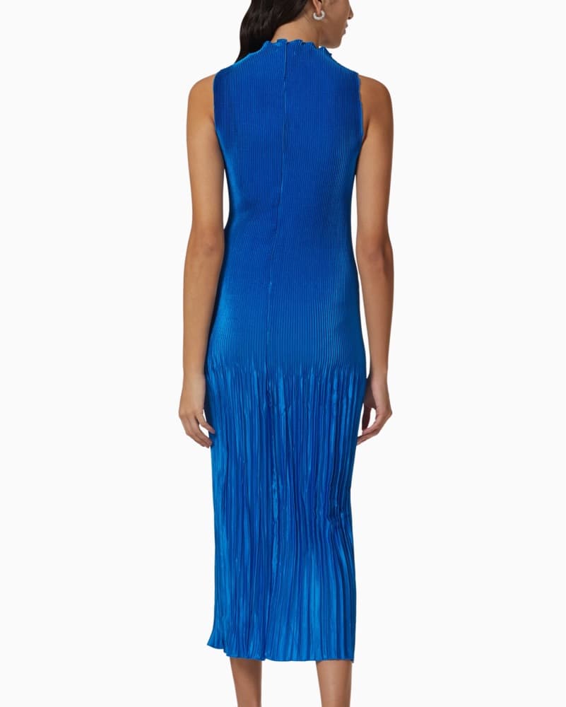 Pleated Mock Neck Blue Dress - Image 2
