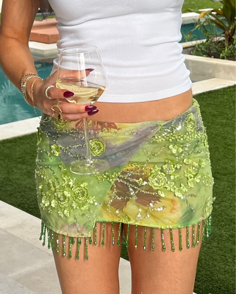 Jaded London Beaded Fringe Green Wrap   - Image 4