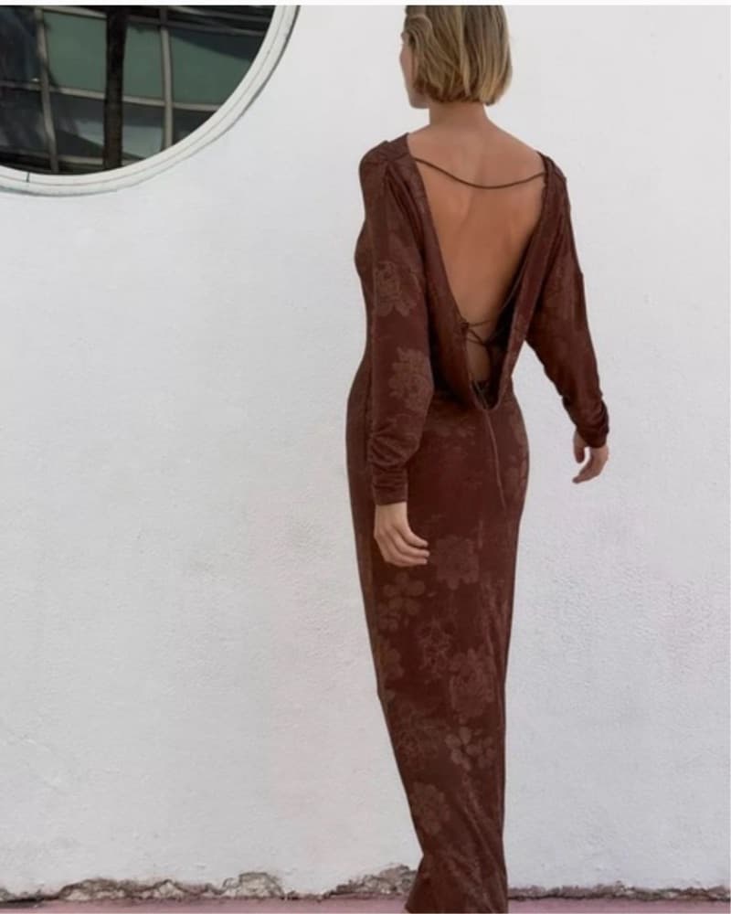 Elegant Brown Backless Maxi Dress - Image 1