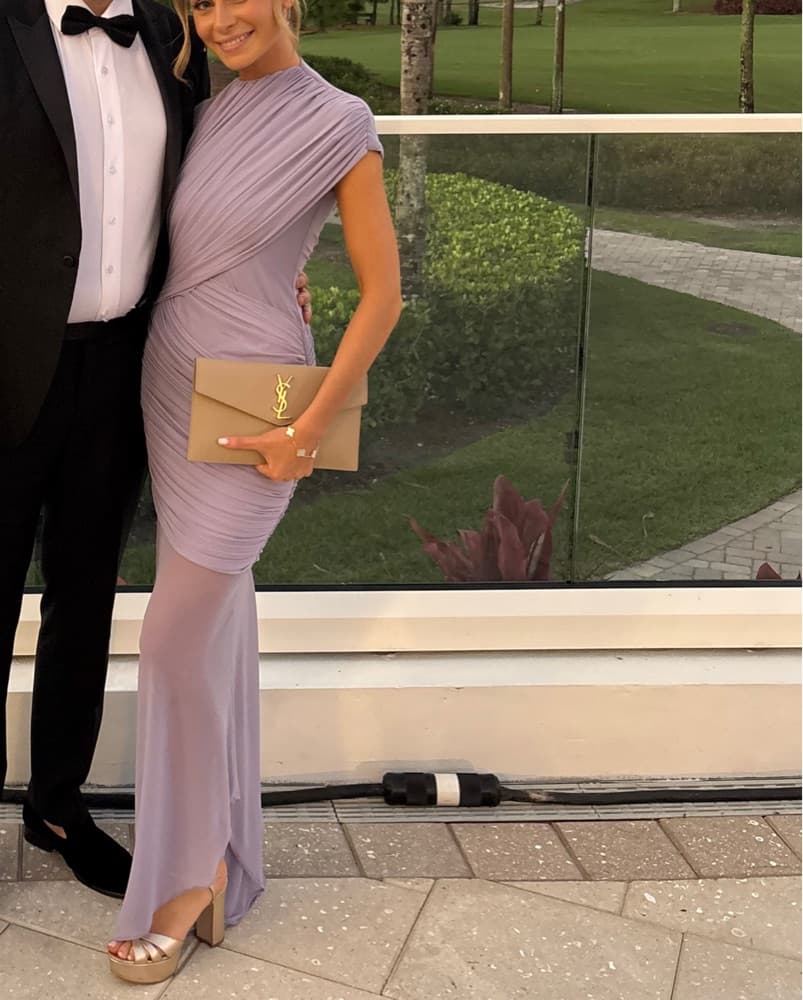 Elegant Lavender Ruched Gown - Image 2