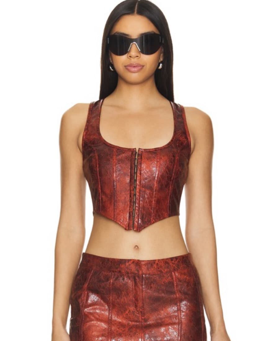 Superdown Faux Leather Red Corset Top - Image 2