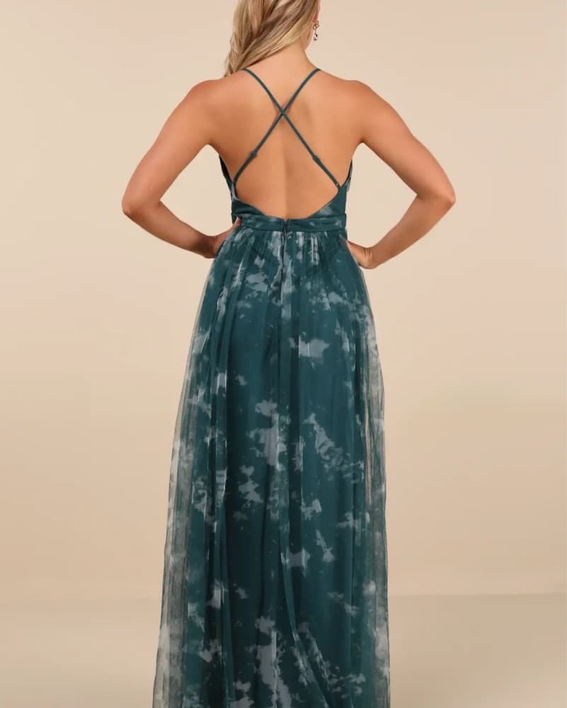 Green Tie-dye Backless Maxi Dress - Image 2