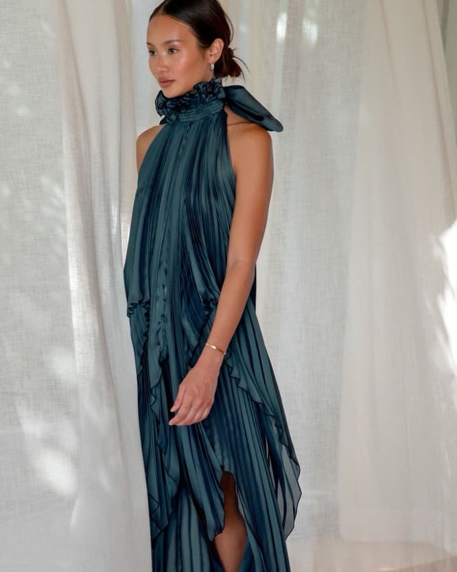 Navy Pleated Silk Set  - Image 1