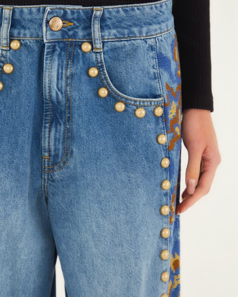 Farm Rio Embroidered Studded Jeans - Image 3