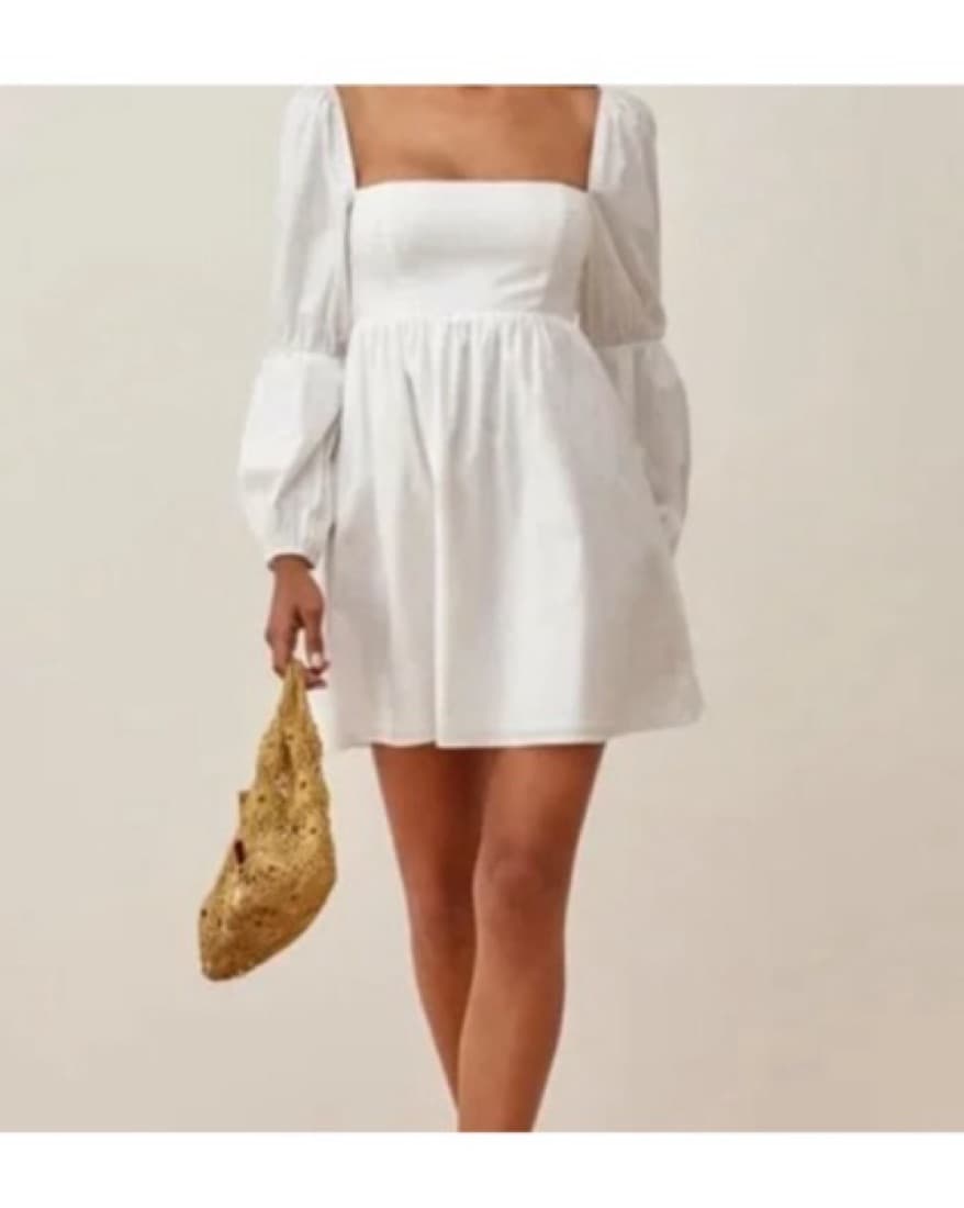 Elegant White Puff Sleeve Dress - Image 1