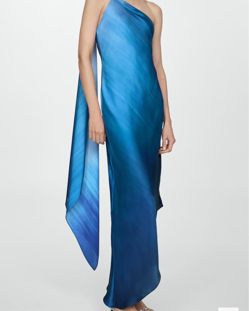Mango gradient blue flowy back sash gown - Image 1