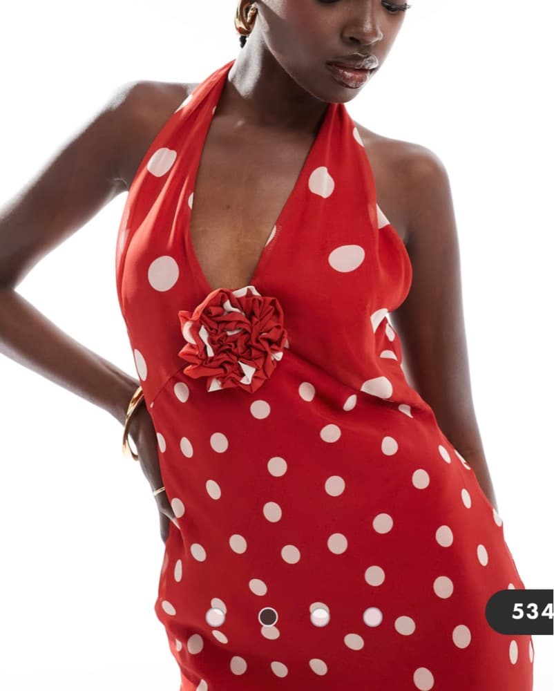 Red Polka Dot Halter Dress - Image 2