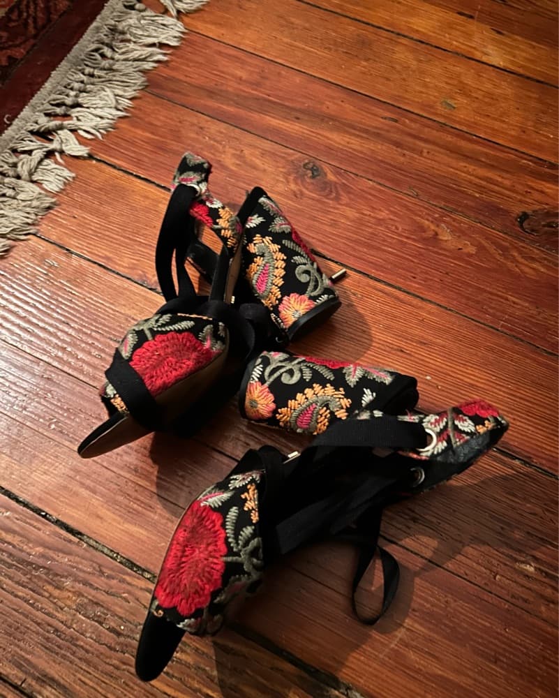Topshop Floral Lace Up Embroidered Heels - Image 4