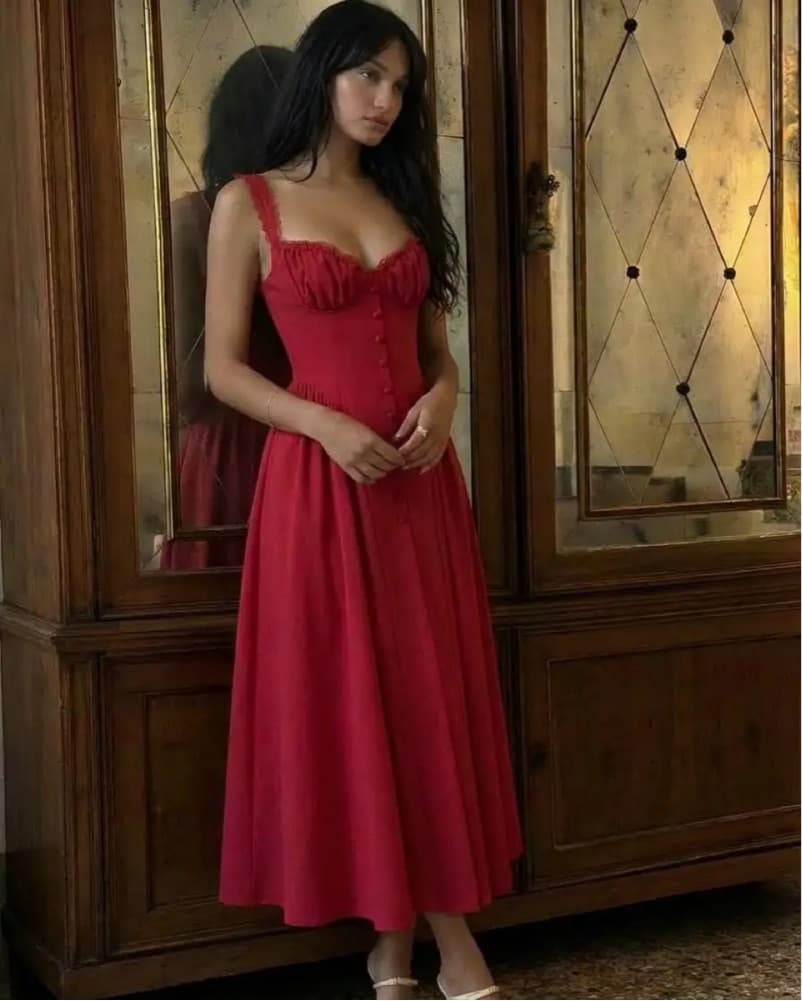 Enchanting Red Midi Dress - Image 4