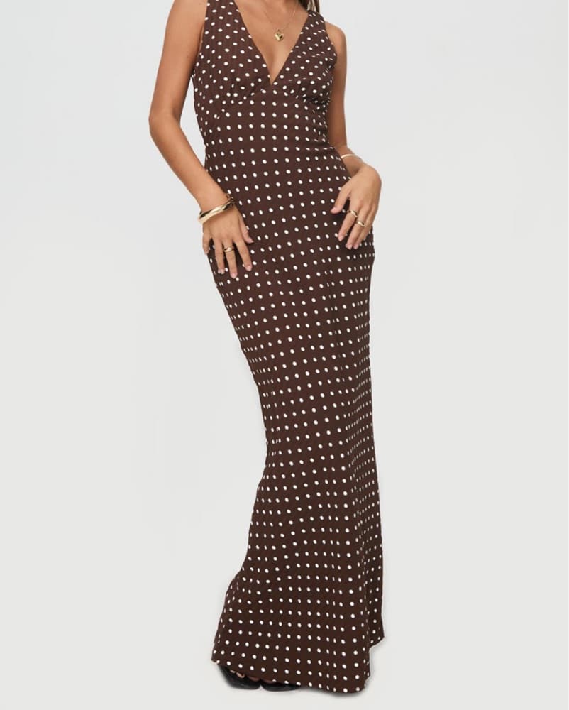 Nellie Maxi Dress Brown Polka Dot - Image 3