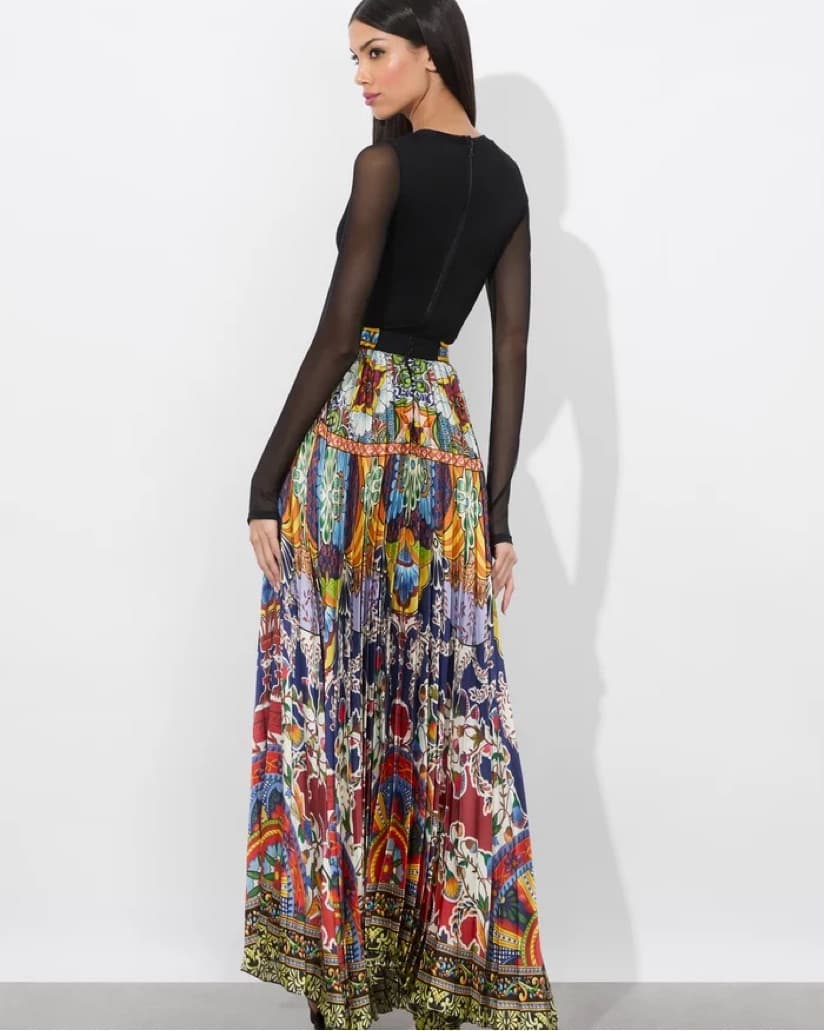Alice + Olivia Multicolor Baroque Print Pleated Maxi Skirt | Vacation skirt, brunch, graduation - Image 3