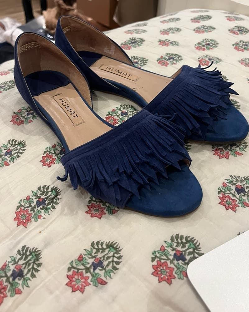 Chic Navy Fringed Suede flats  - Image 1