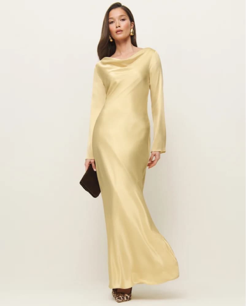 Elegant Gold Satin Maxi Dress - Image 1
