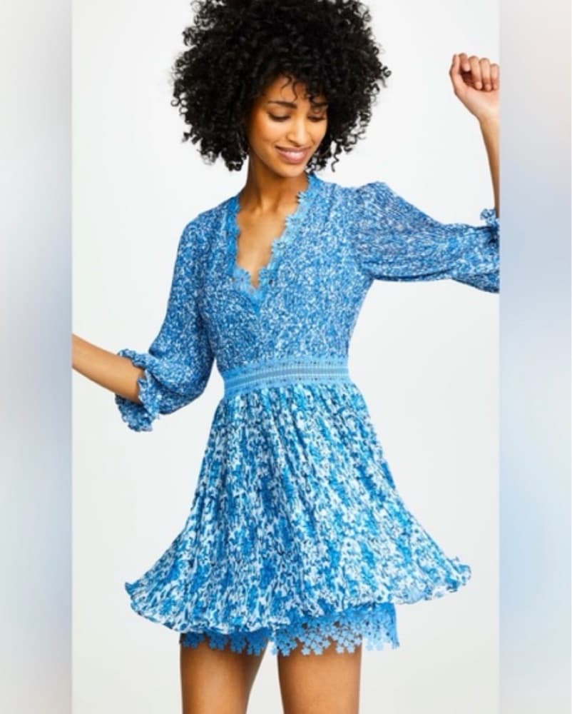 Alice&Olivia Blue Floral Pleated Mini - Image 2