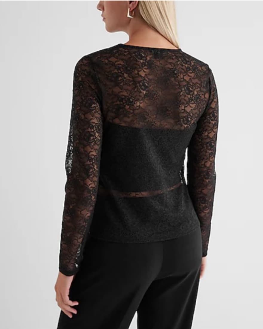 Express Fitted Lace Long Crew Neck Tee - Image 2