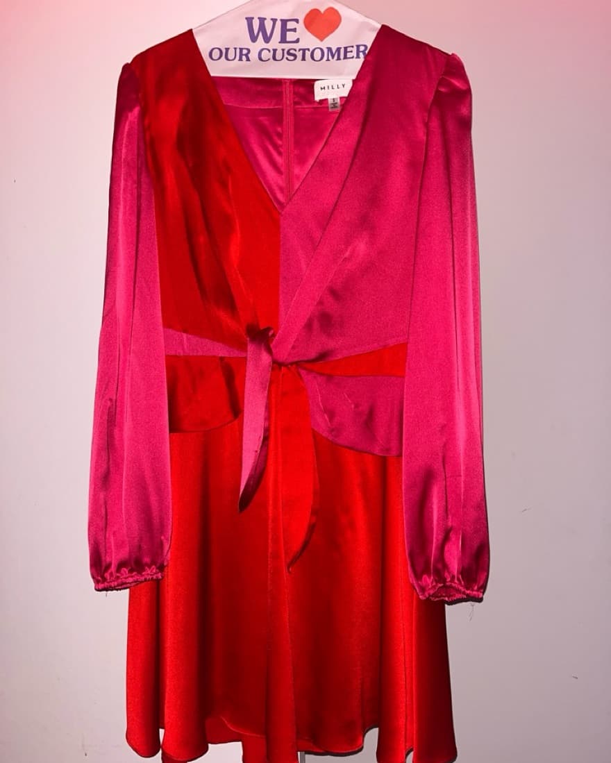Milly Pink & Red Satin Mini Dress - Image 3