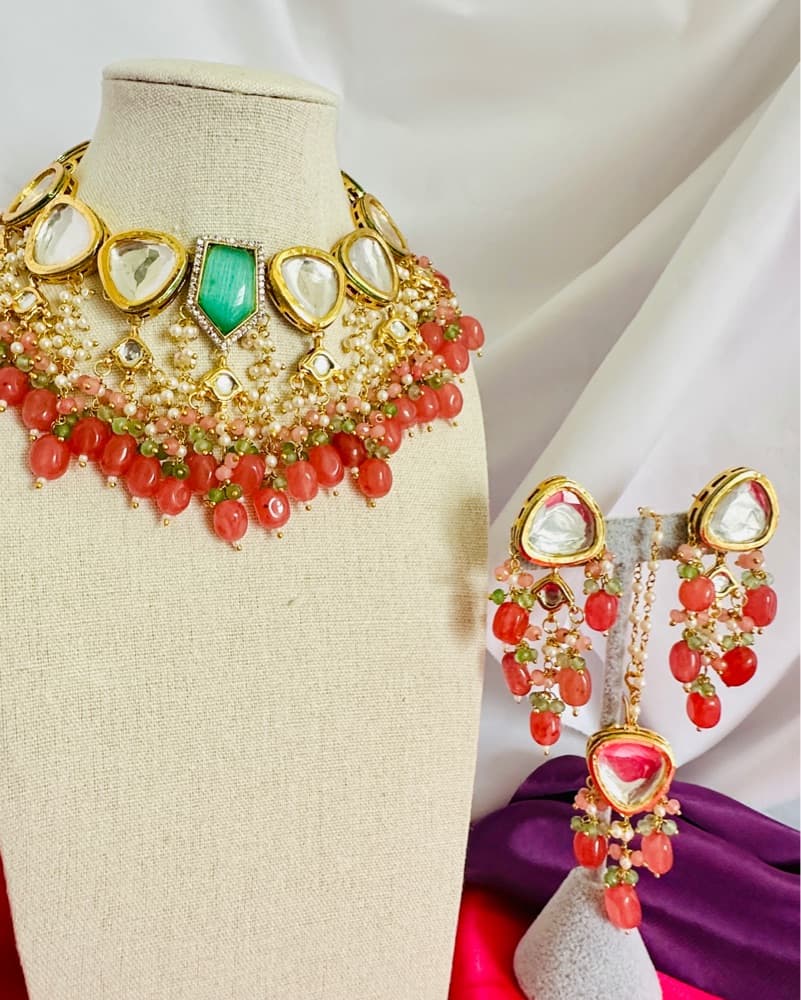 Vibrant Coral Gem Statement Necklace - Image 1