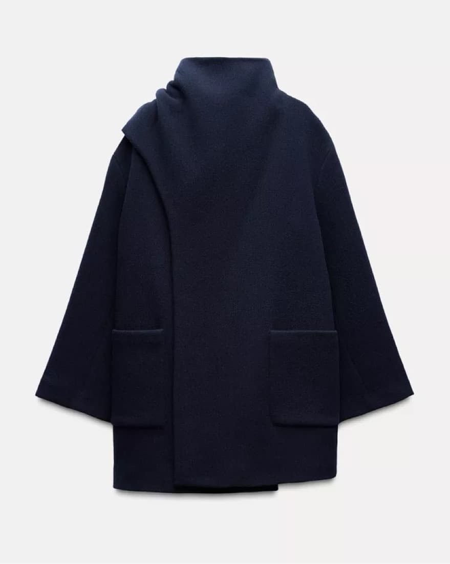 Zara Navy Scarf Overcoat - Image 2
