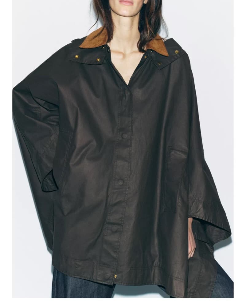 Waxed Cape With Corduroy Collar - Image 1