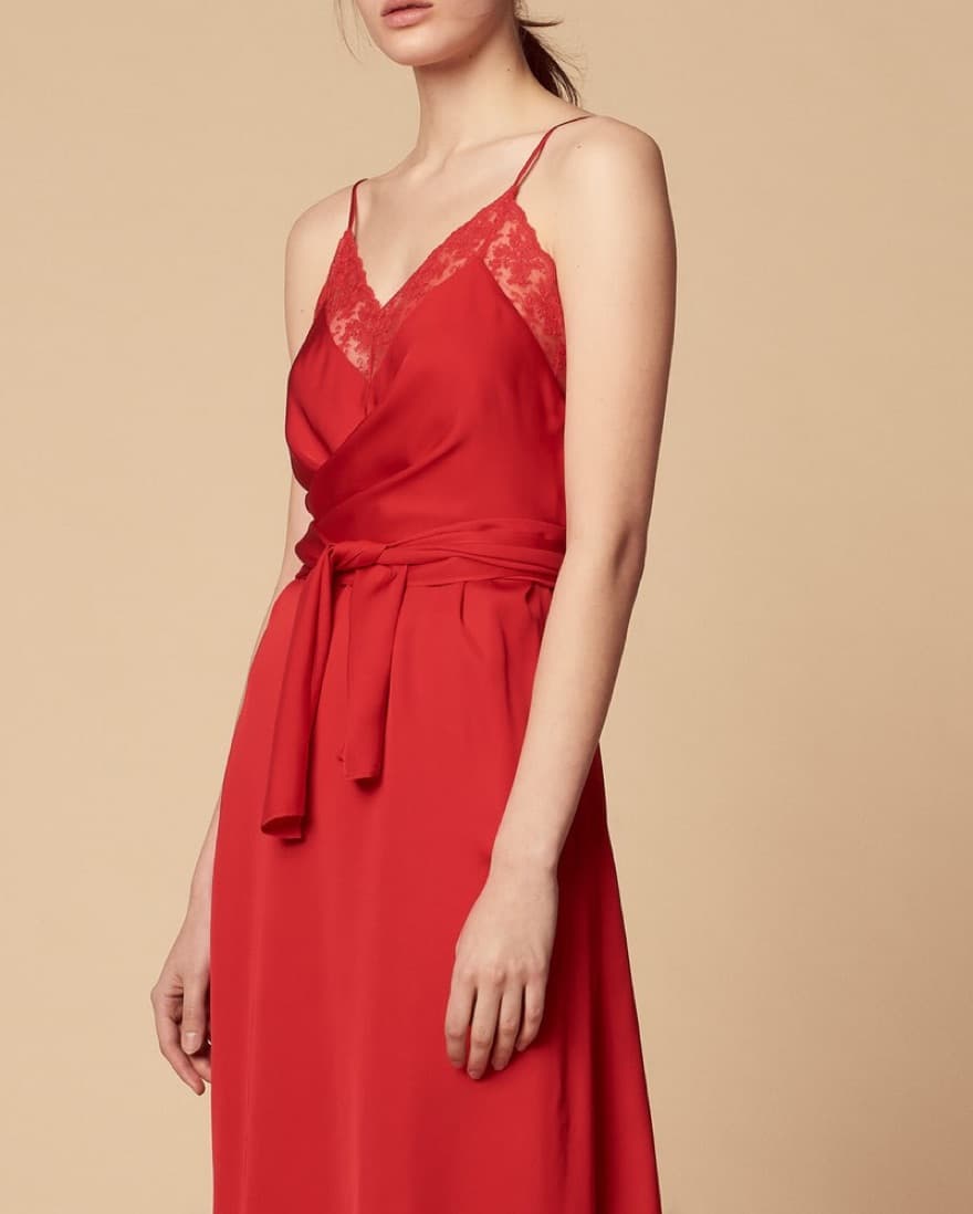 Red Silk Sandro Dress - Image 2