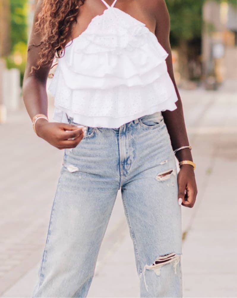 Zara Ruffled Halter Top - White - Image 2