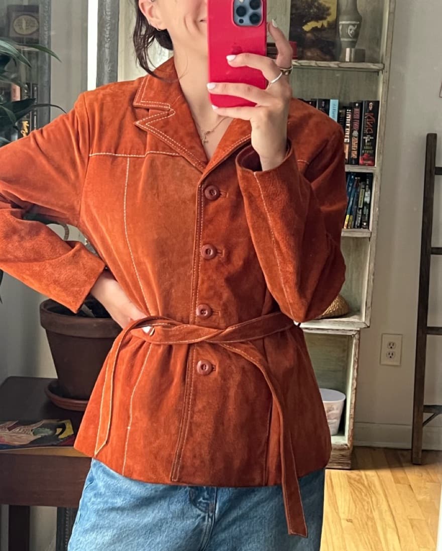 70s Orange Wilson Leather Suede Jacket - Image 2