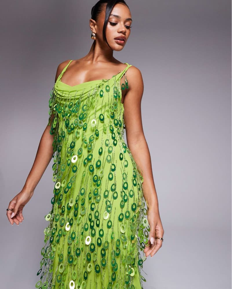 ASOS Green Sequin Fringe Dress - Image 2