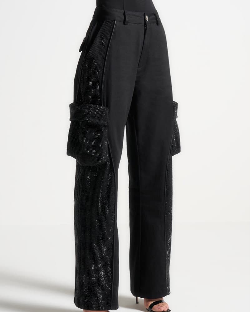 Black Crystal Cargo Pants - Image 1