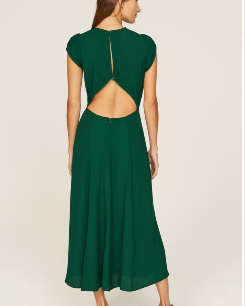 Dark Green Open Back Reformation Dress - Image 4