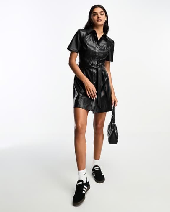 Stradivarius faux leather shirt dress - Image 2