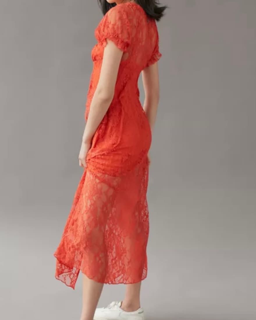 Orange/red Maxi Lace Dress - Image 3