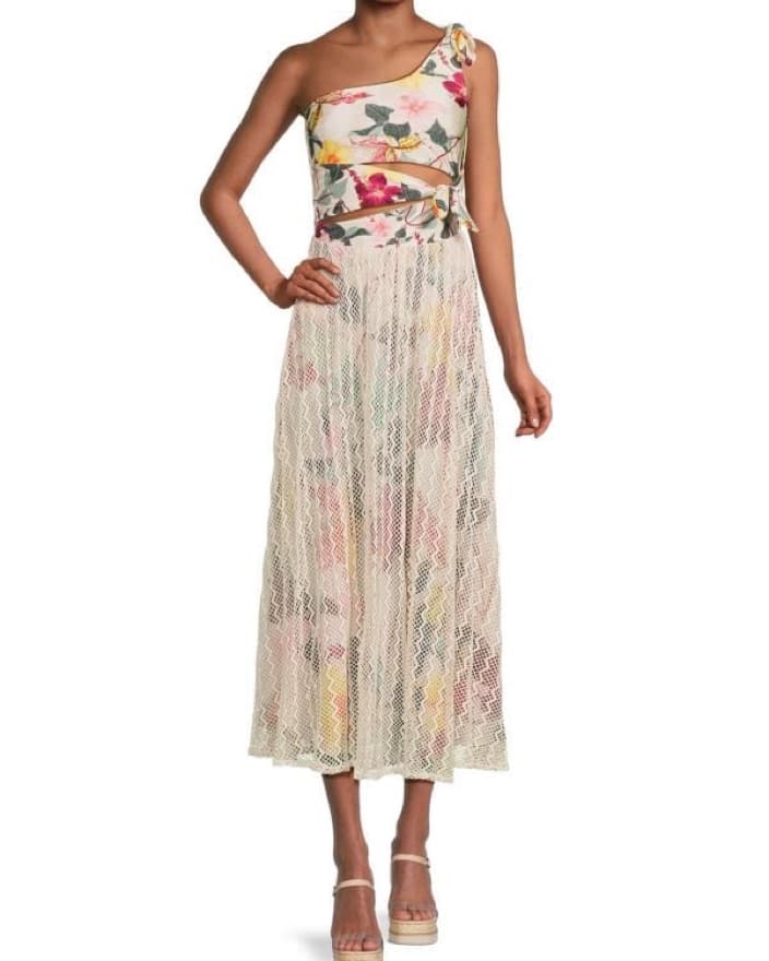 PatBo Hibiscus One Shoulder Lace Midi - Image 3