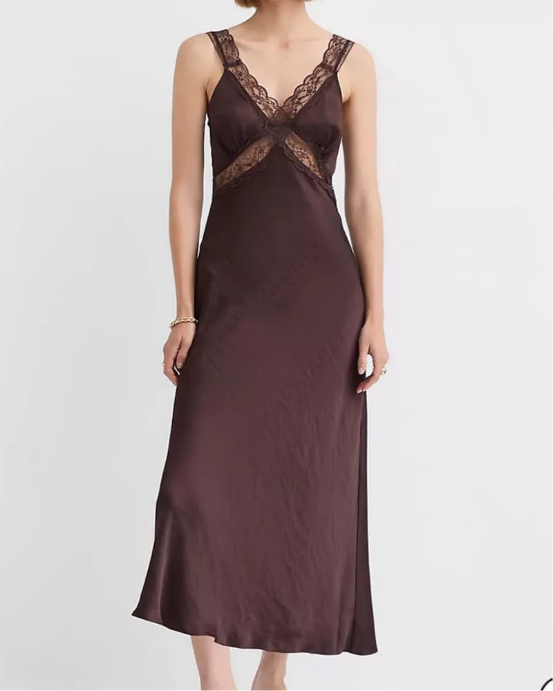 Brown Satin Midi Dress - Image 1