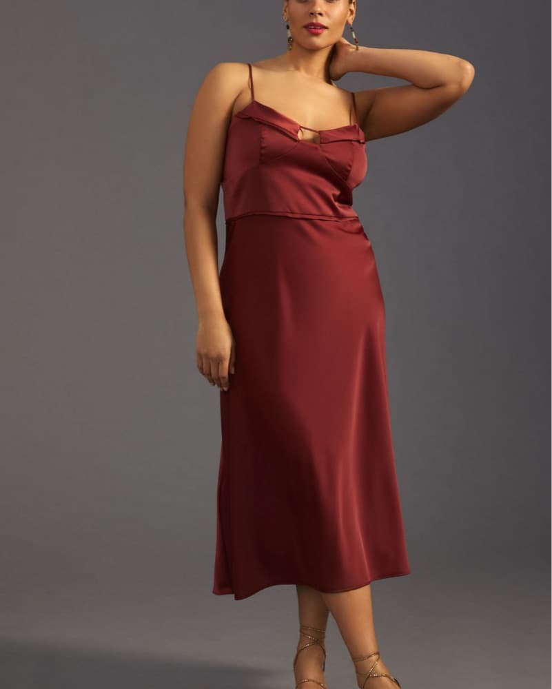 Maroon Satin Anthropologie Dress - Image 2