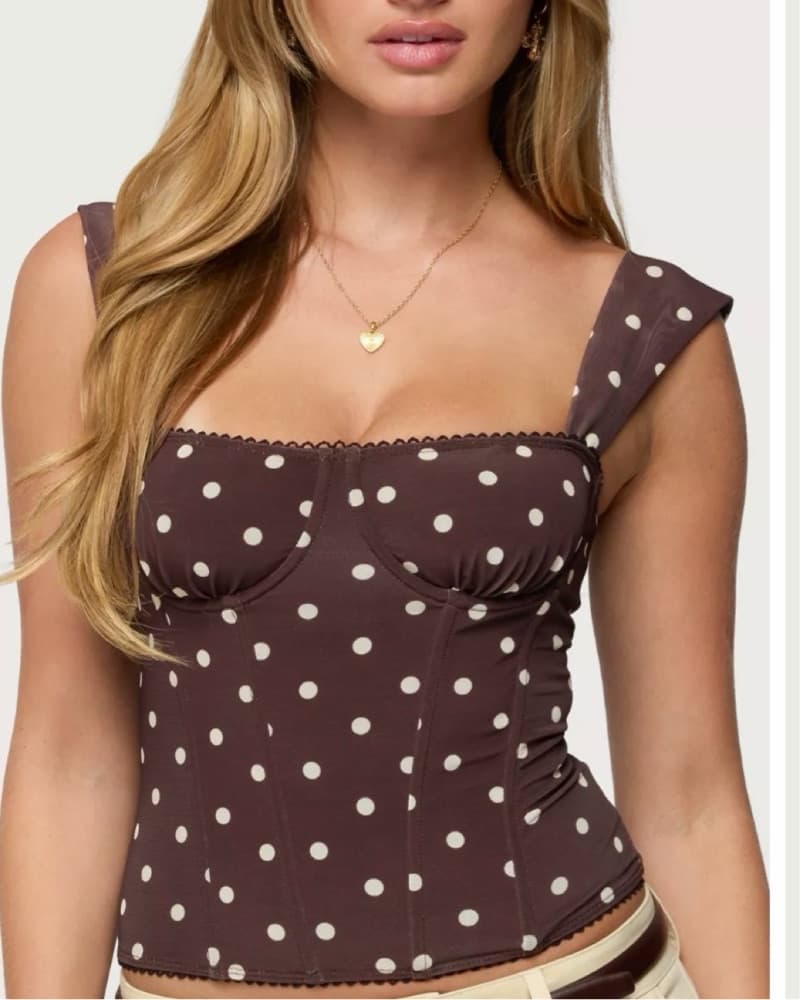 Brown Polka Dot Mesh Corset - Image 1
