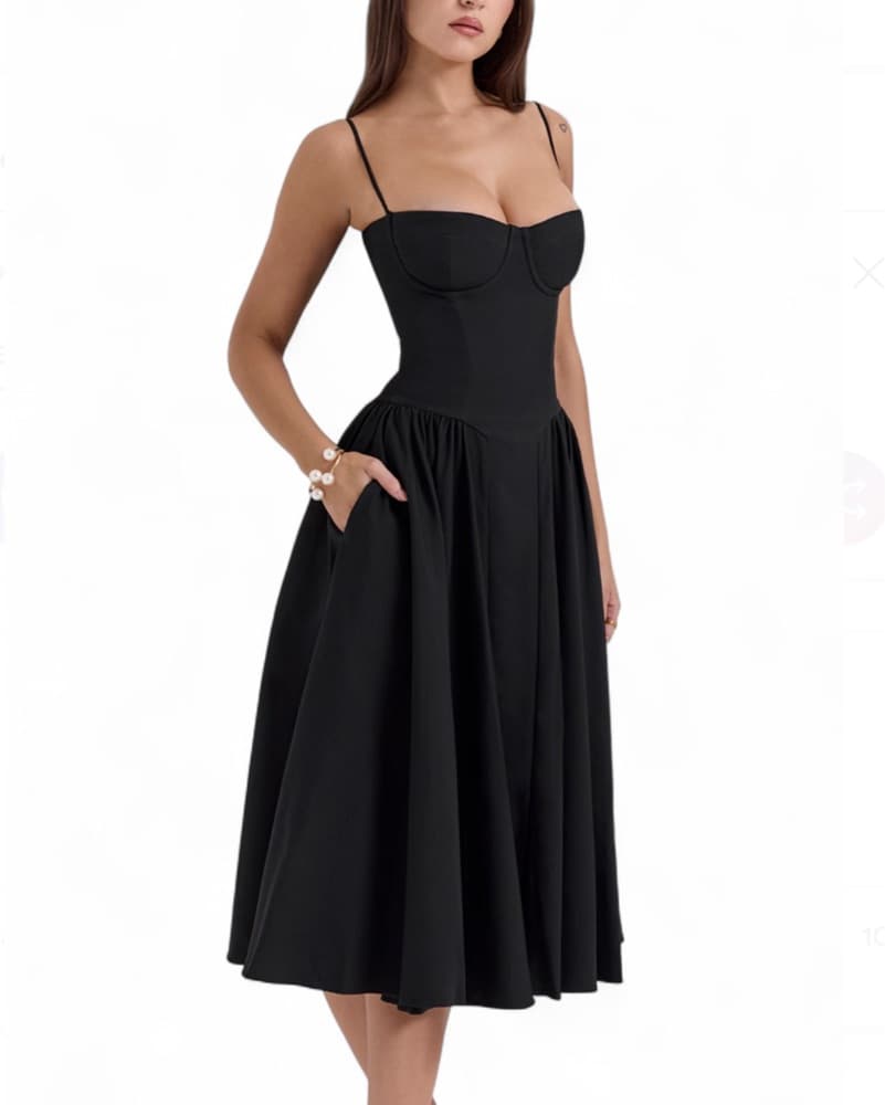Samaria Elegant Black A-Line Dress - Image 2