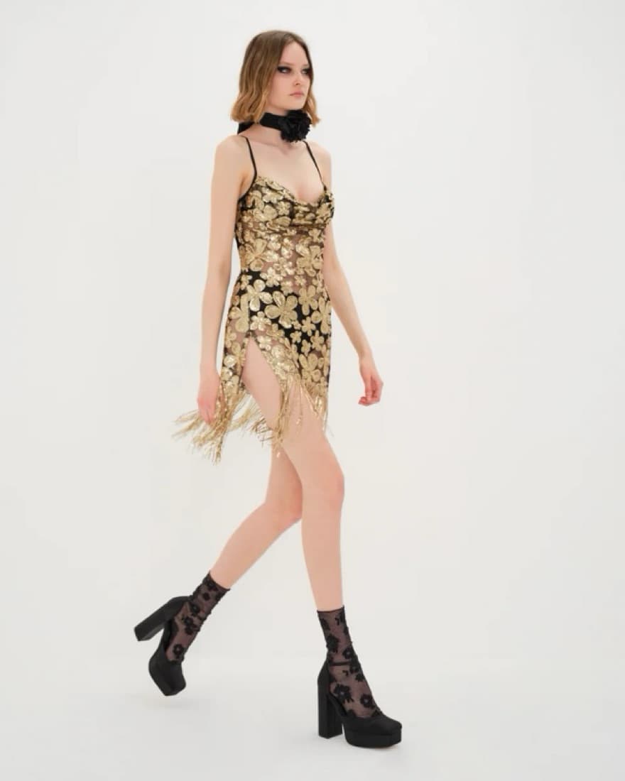 For Love And Lemons Gold Sequin Dress - Image 5