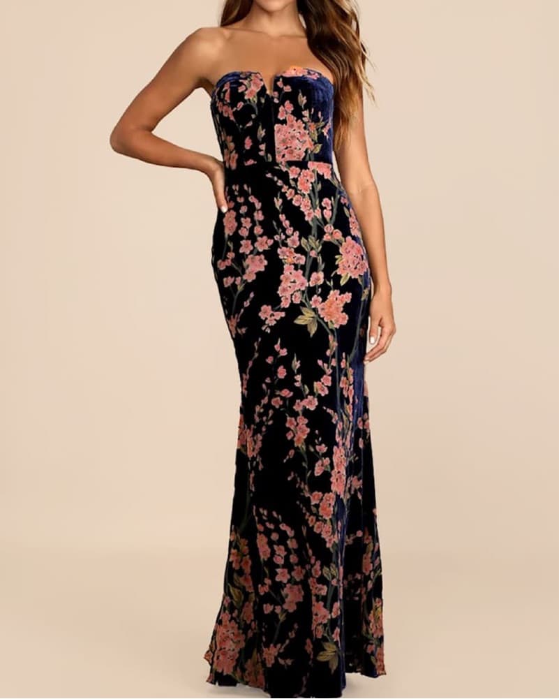 Elegant Floral Velvet Gown - Image 3