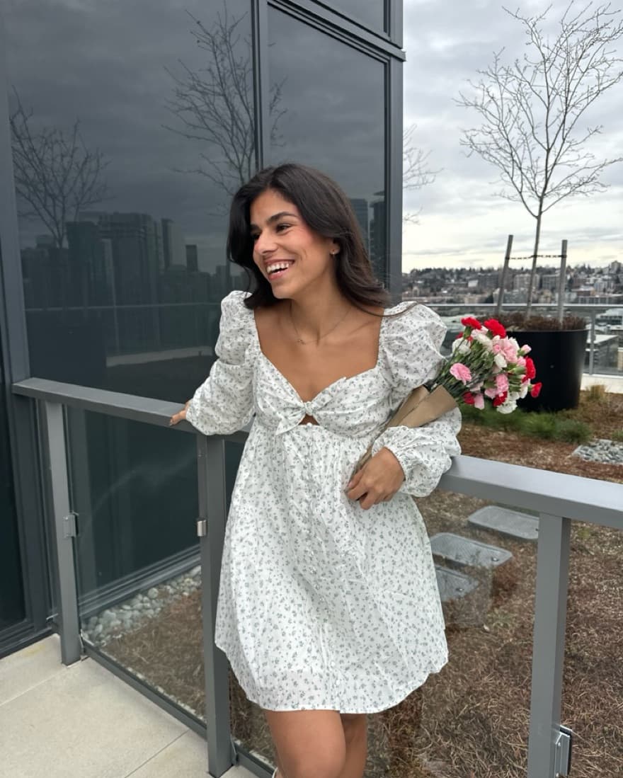 Floral Puffed Sleeve Mini Dress - Image 2