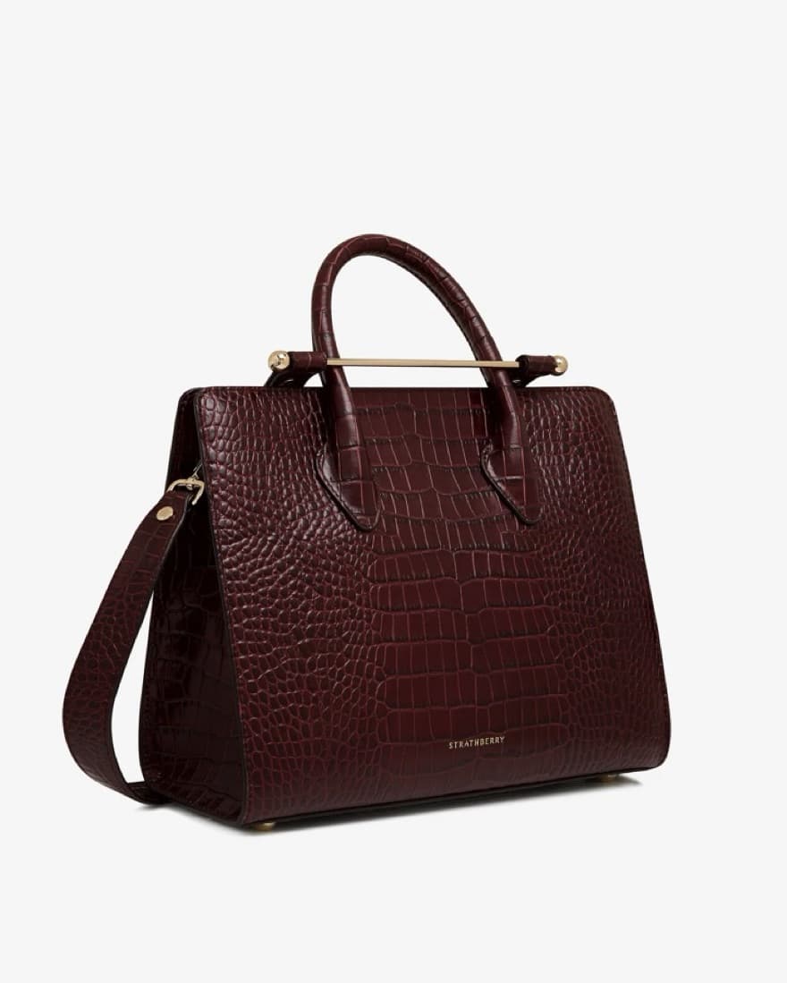 Strathberry Midi Tote Croc Burgundy - Image 1