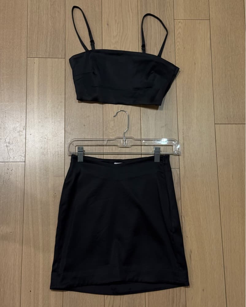 Black Satin Mini Skirt & Crop Top - Image 1
