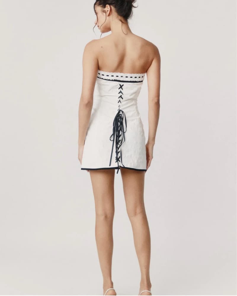 White Mini Dress W/ Black Trim - Image 3
