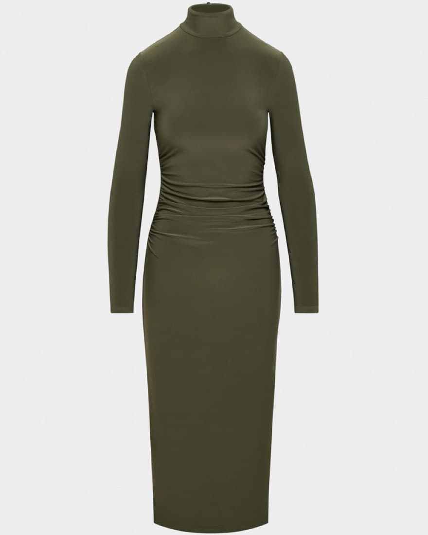 Dark Olive Long Sleeve Dresss - Image 1