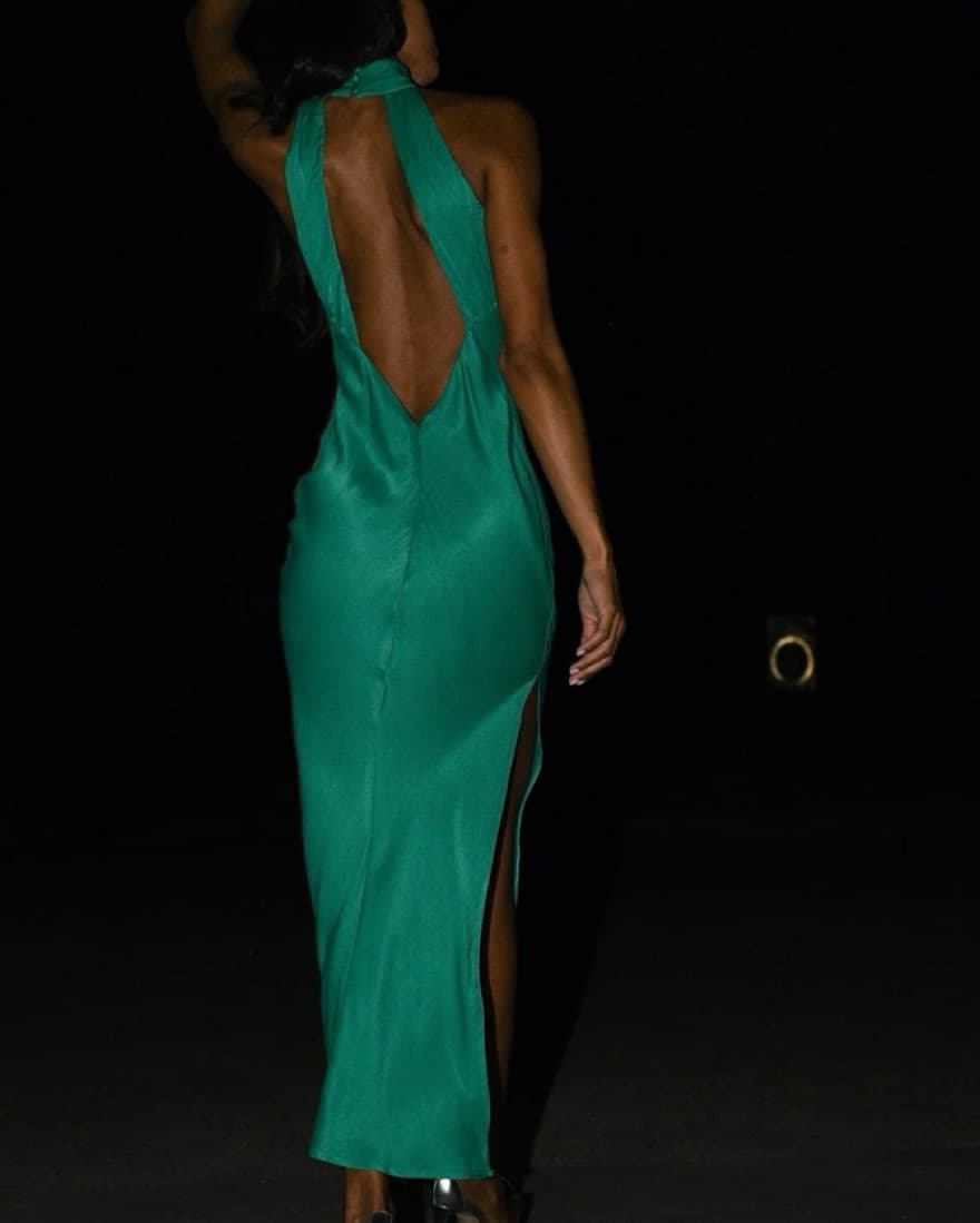 Satin Drape Back Maxi Dress with Split - Image 2