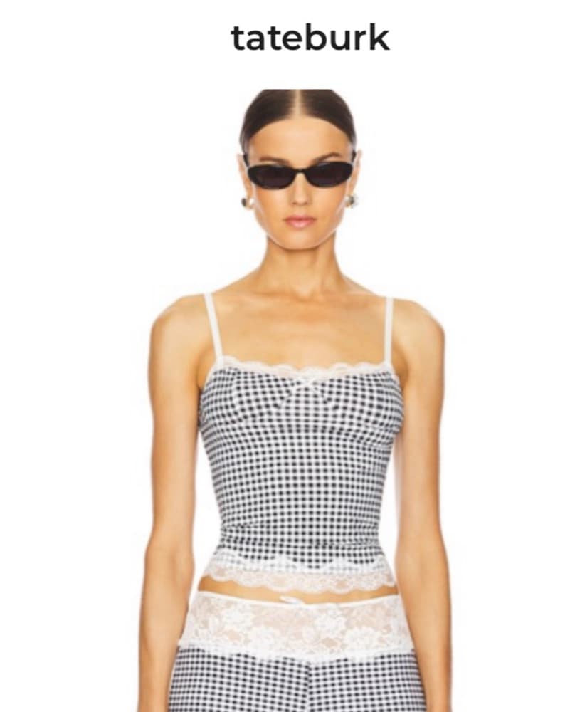 Gingham Crop Top with Lace Trim - Image 1