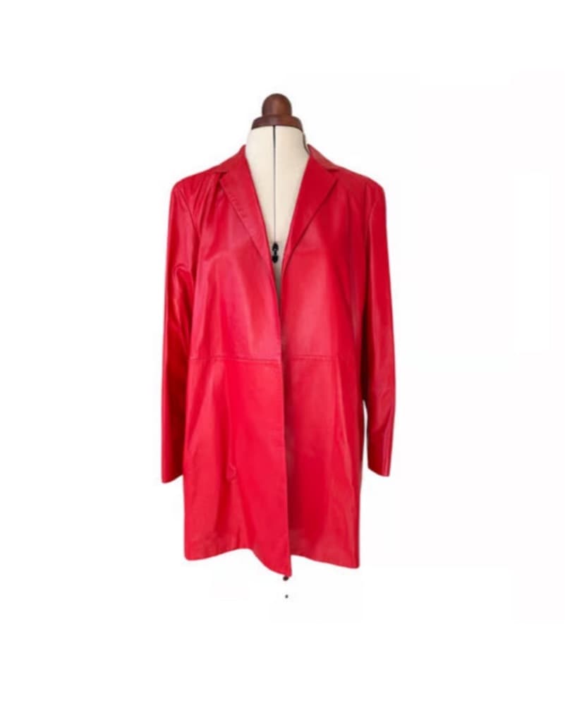 Theory Red Faux Leather Jacket - Image 5