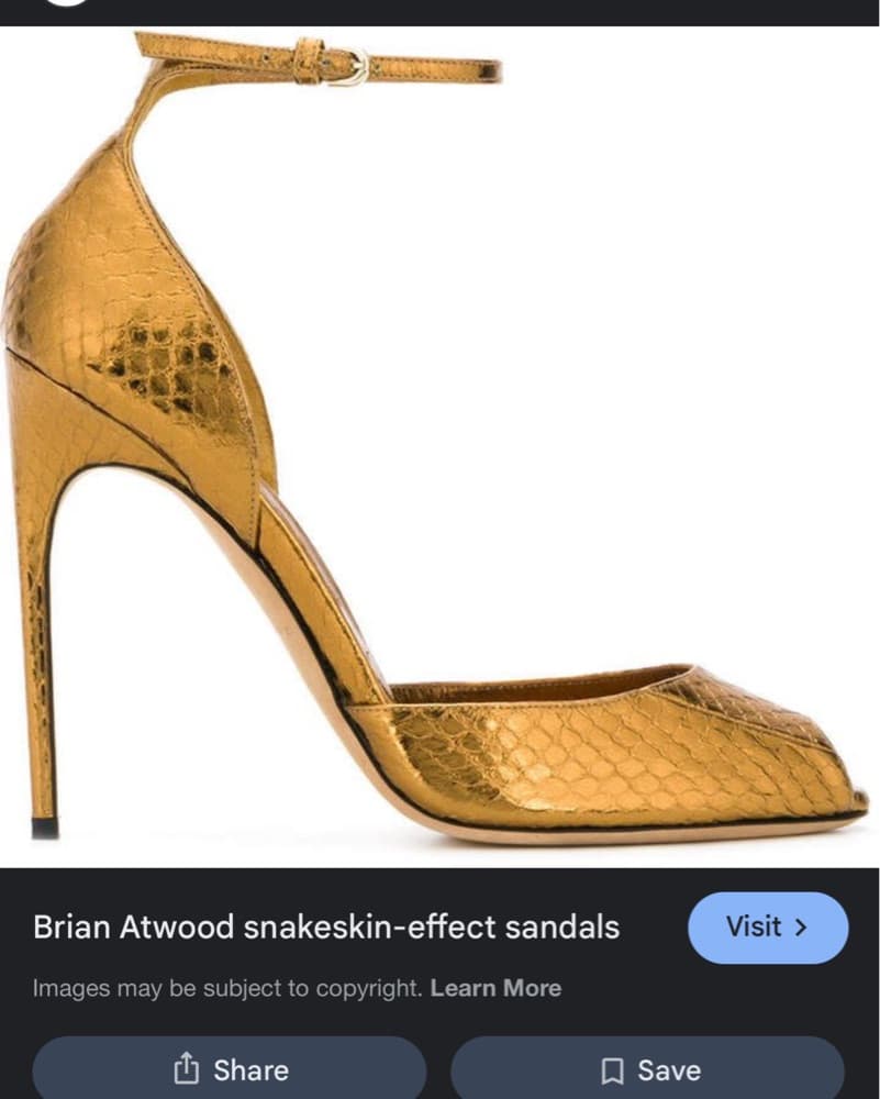 Brian Atwood Snakeskin Sandals Heel Gold - Image 2