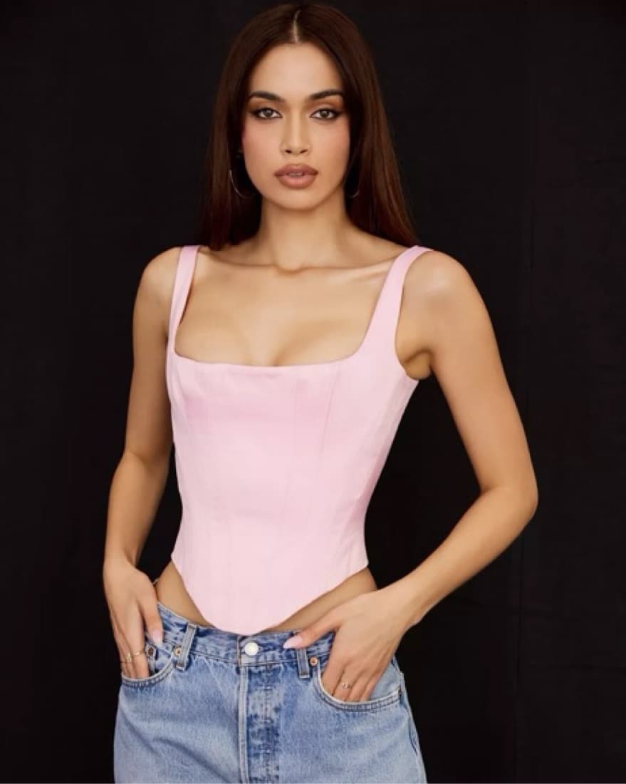 Fairy Pink Satin Longline Corset Top  - Image 1